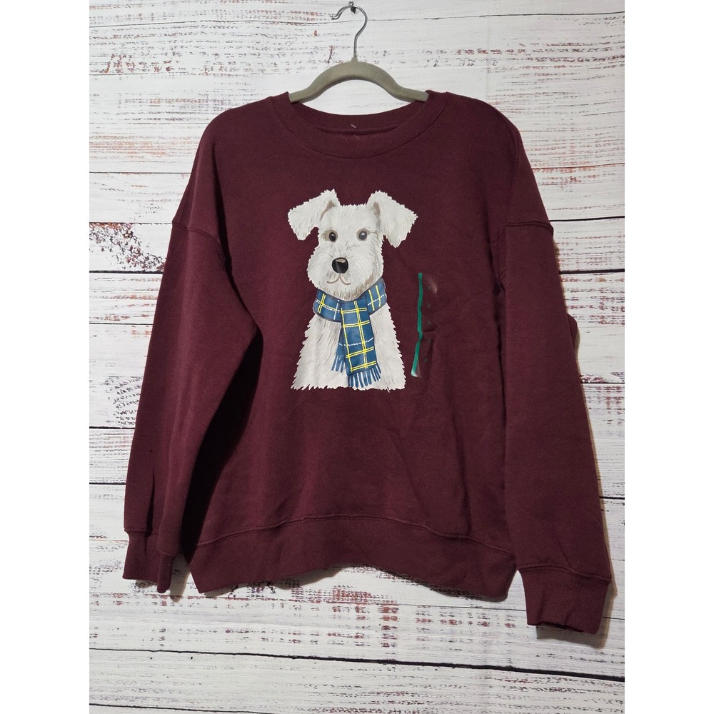 Zoe + Liv Burgundy Dog Plaid Scarf Graphic Sweatshirt Medium Dog Mom Schnauzer